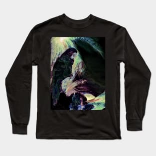 BLACK ABSTRACT COCKATOO DECO POSTER PALM PRINT TROPICAL ART DESIGN Long Sleeve T-Shirt